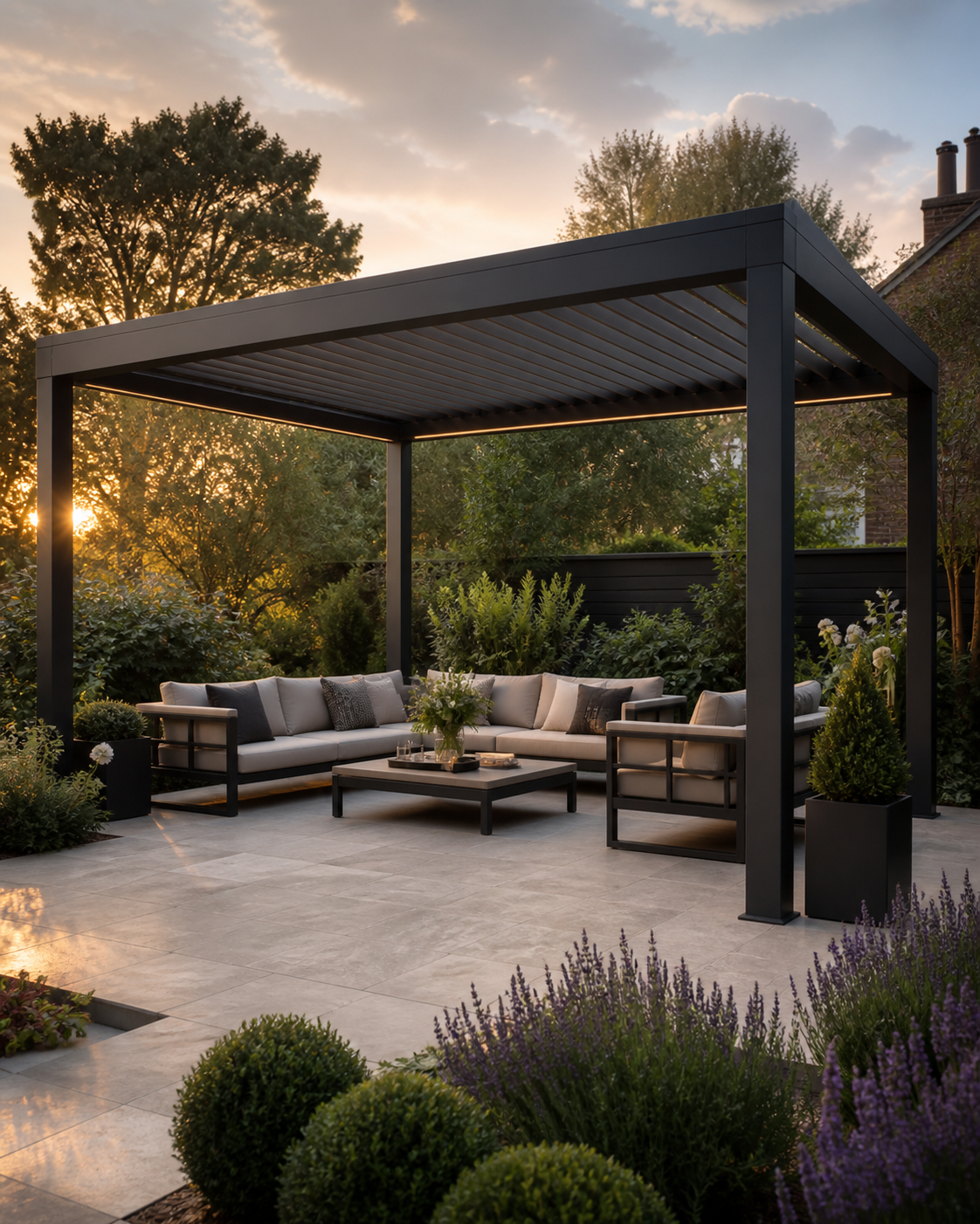 Pergolas installed as part of a considered outdoor living scheme